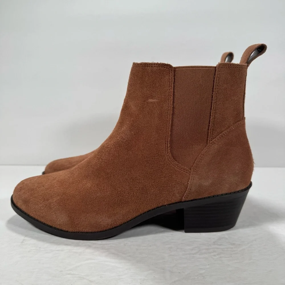 Vionic Roseland Toffee Brown Suede Heeled Ankle Booties Comfort Shoes Women 10